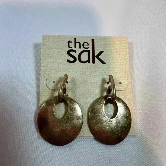 THE SAK GOLD TONE ROUND CUT OUT DANGLE DROP EARRINGS POST BACKS - Picture 1 of 4